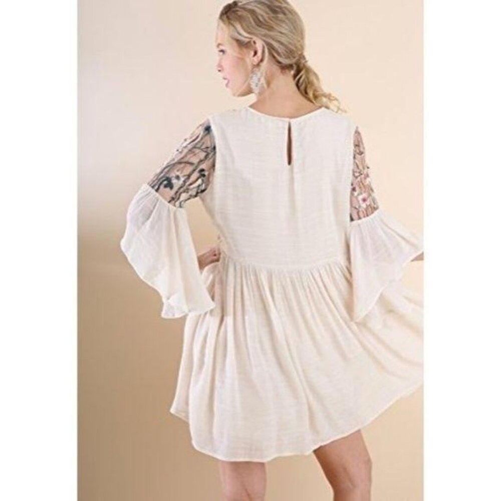 Umgee Natural Color Embroidered Dress - Picture 4 of 5